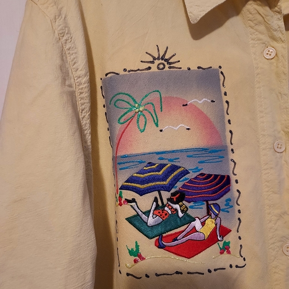 Get Lucky USA Womens M Butter Yellow Short Sleeve Button Embroidery Bling Paint - Picture 6 of 12